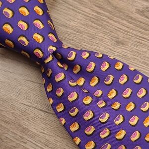 SINE DIE Purple Blue Whimsical Jelly Pastries‎ Pattern Mens Silk Tie
